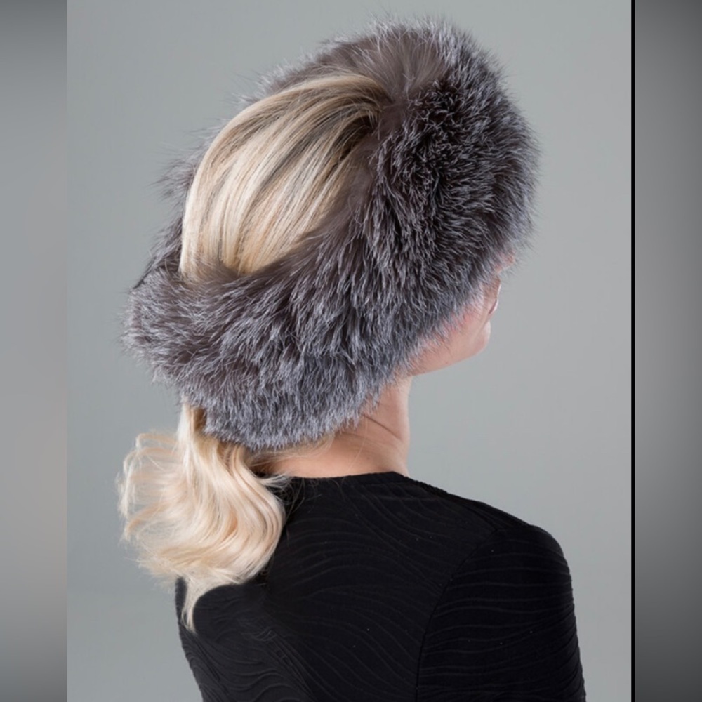 Surell dark gray black faux fur headband neck scarf